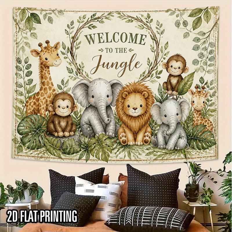 2D Flat - 2D Flat - 2D Flat Print 1pc Tapestry Welcome to The Jungle Jungle Animal Wall Hanging Decor Suitable for Vintage Themed Durable Suitable for