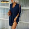 Women's Fashion Summer Spring Solid Color Print V-Neck 1/2 Sleeves Casual Dresses