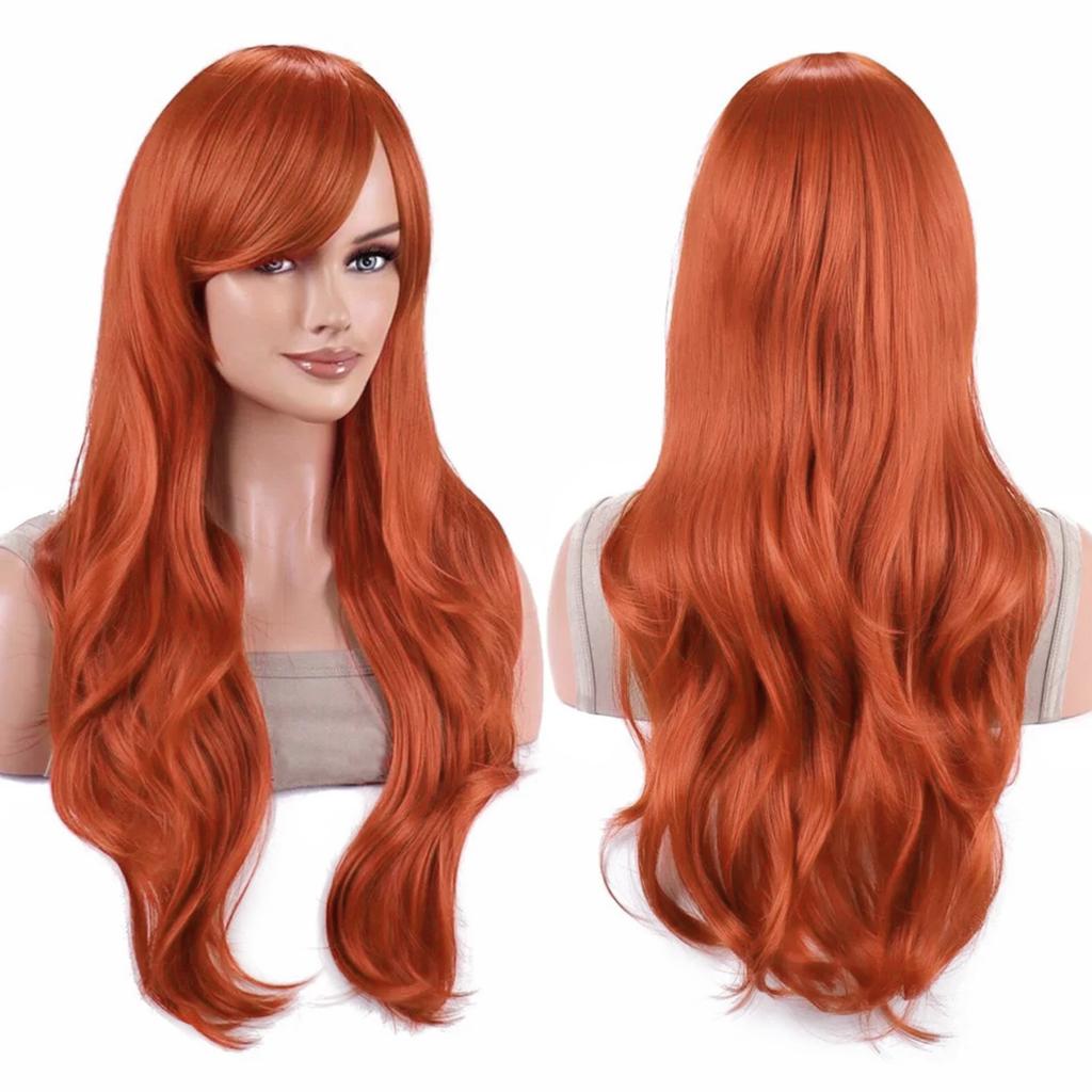 Parrucche Colorate Sintetiche Ondulate per Cosplay Lunghe 70cm con Frangia Parrucca Costume per Donne