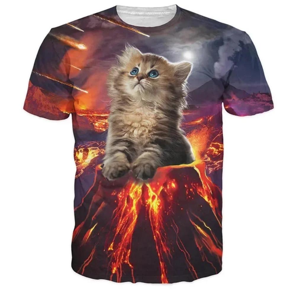 Barnkläder Gosig Katt Grafik 3D-tryck Mode Casual Street Style Sommar Kortärmad Toppar O-Hals Barn T-shirt