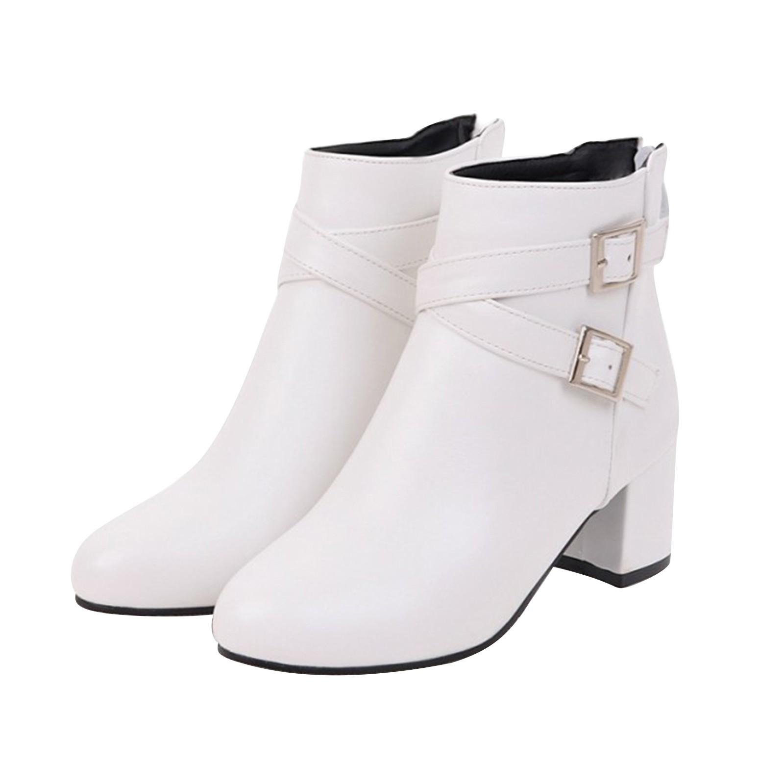 

Женские сапоги на толстом каблуке с острым носком Короткие сапоги Ботинки Женские сапоги 41 белый