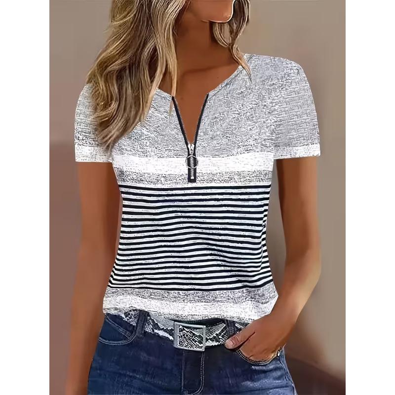 Summer Women's Short Sleeve Zipper T-Shirt
