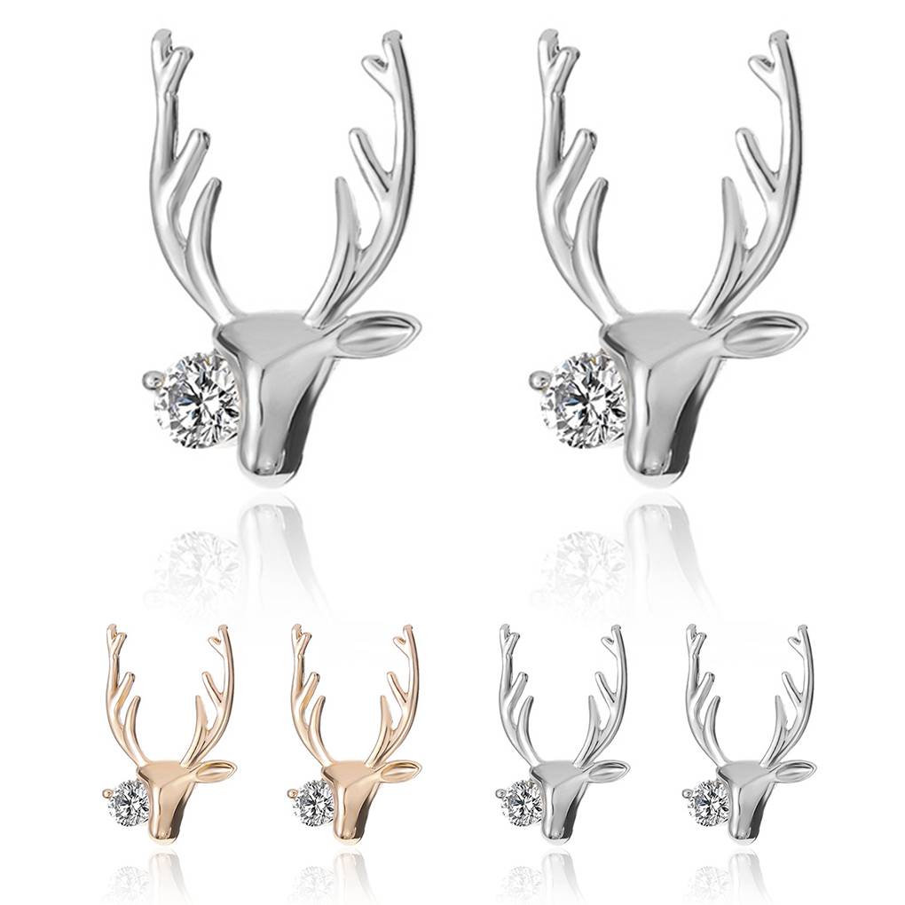 1 Pair Fashion Rhinestones Antlers Earring Women Christmas Ear Studs Girl Bohemian Crystal Ear Rings