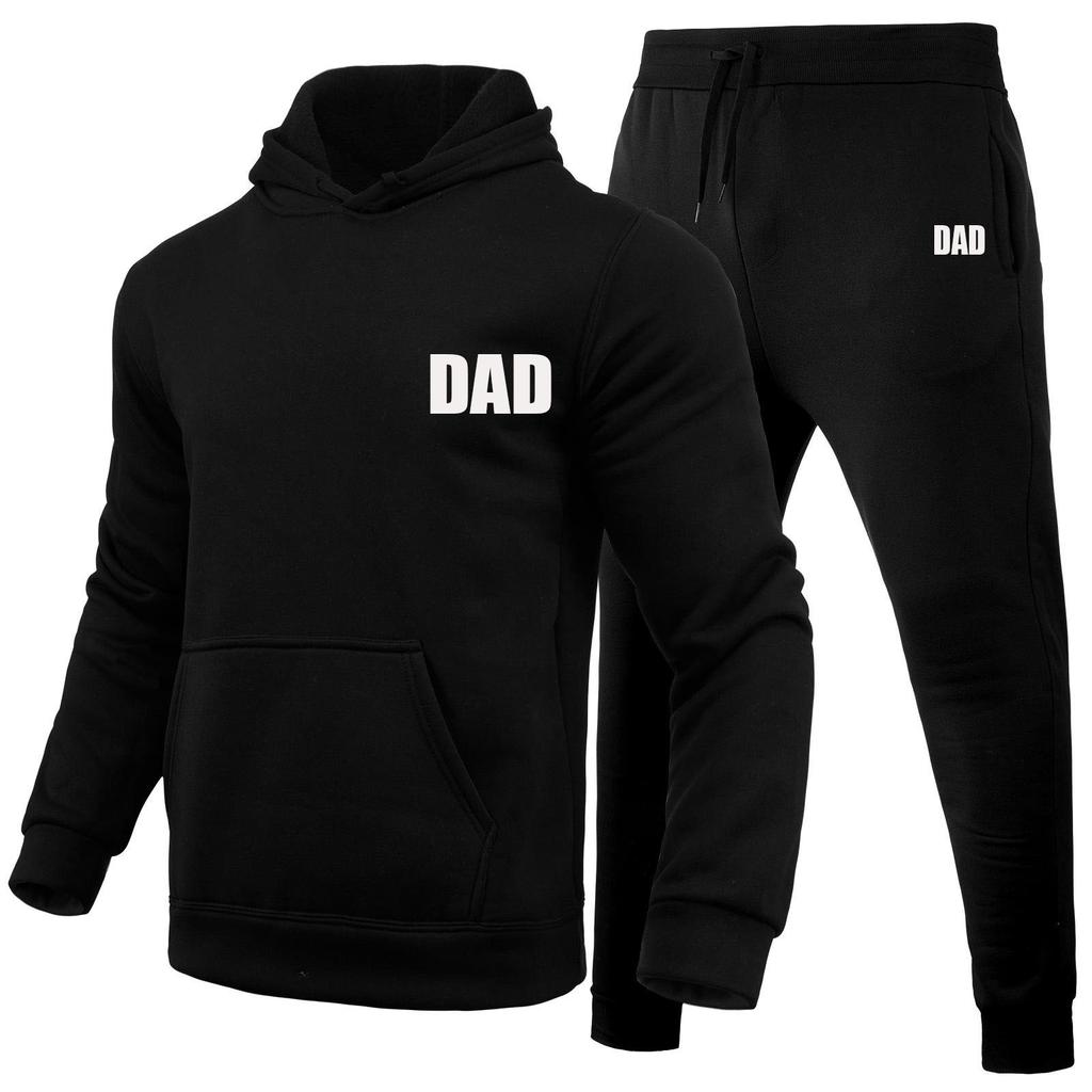 Dad Letters Printed Sets Winter Tracksuit Men Hooded 2 Piece Sets Mens Outfits Suit Men Fleece Sport Hoodie Sweatpants Two Piece Sets