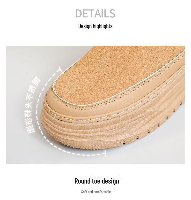 2024 Autumn/Winter Korean Velvet Women's Mid-Cut Snow Boots - Solid Color, Casual, Warm, Heightened Design