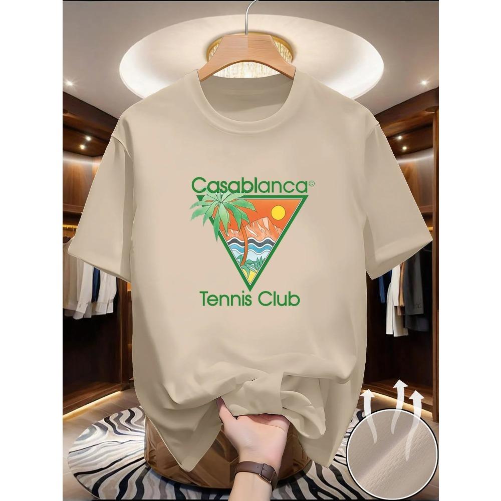 T-shirt con Stampa Grafica Casablanca Tennis Club in Offerta Speciale Uomo Donna Caratteristiche Un Design Triangolare Verde Casablanca Che Include Elementi Come Palme