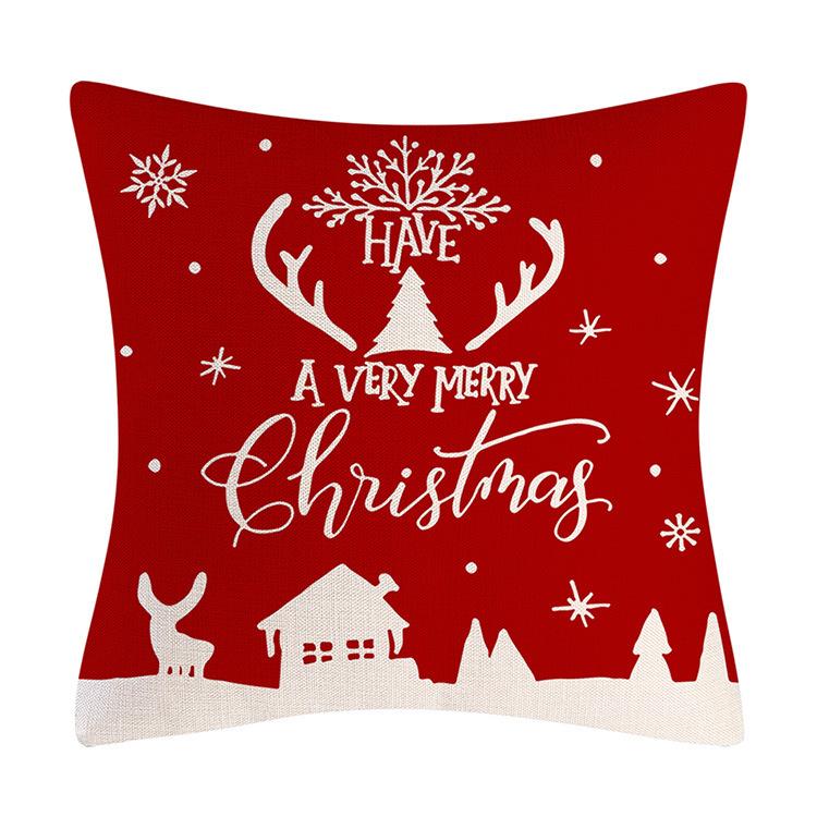 New Christmas Red Pillowcase Linen Festive Snowflake Sofa Living Room Pillowcase Cushion