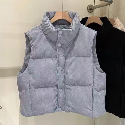 Corduroy Warm Vest Short Winter Latest Cotton-padded Jacket Stand Collar Relaxed Fit Vest Vest Vest