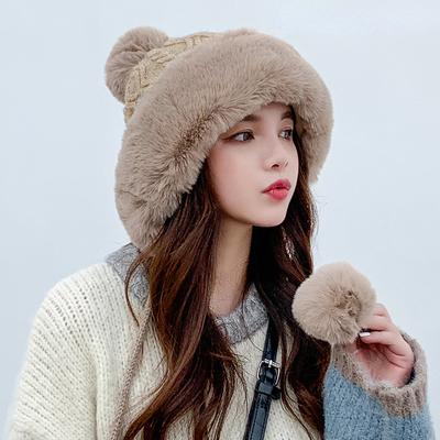Autumn Winter Cap Women's Cashmere Hat Three Wool Balls Cute Fleece Thickened Warm Solid Knitted Hats