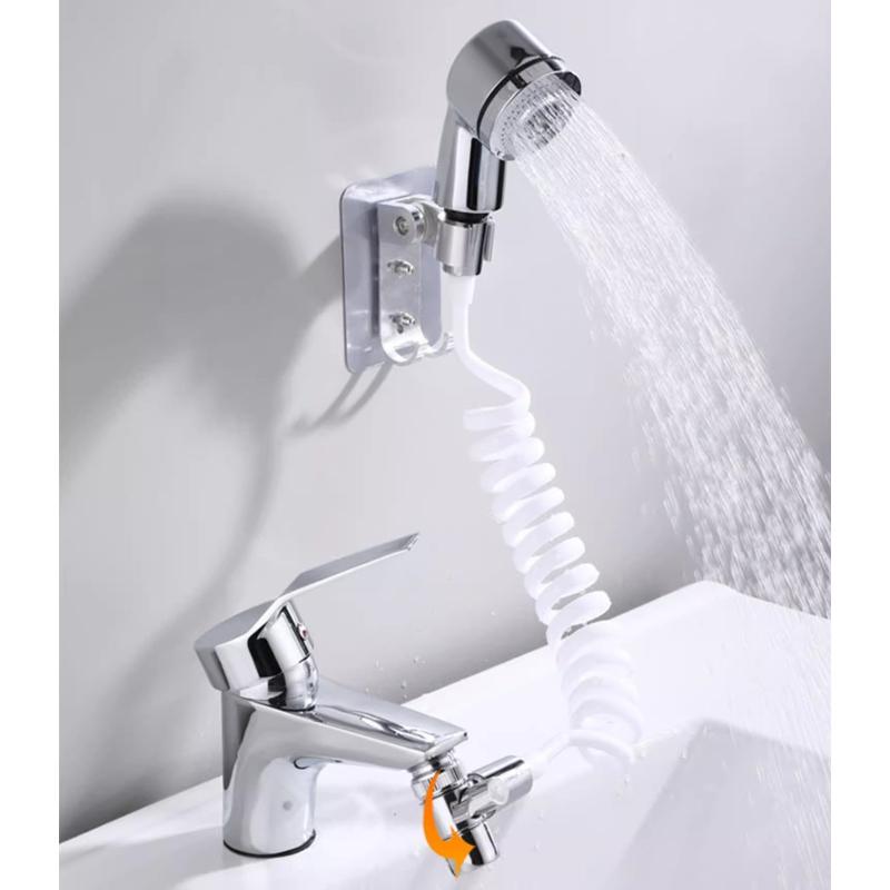 Bathroom Faucet Pull-out Hot and Cold Water Shower Head for Washing Hands and Face Basin Extension