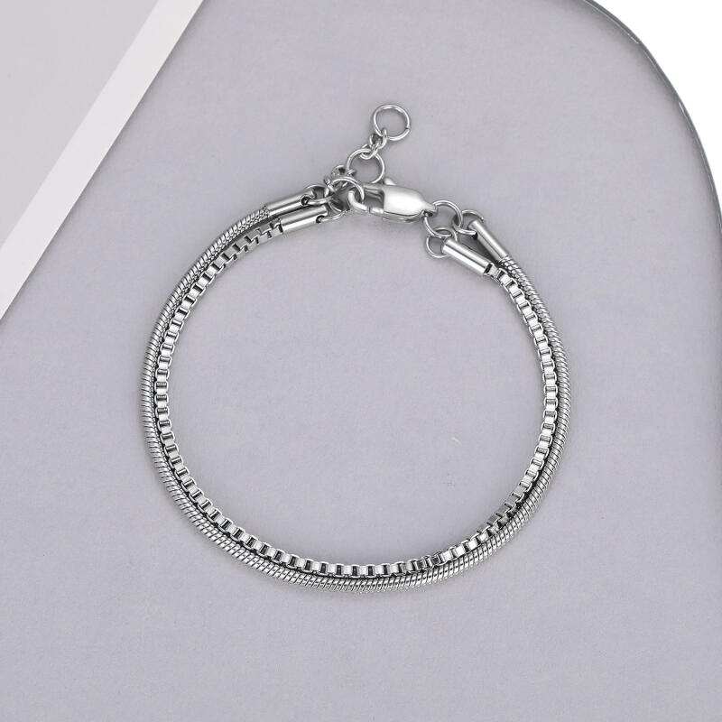 2026 Mode Doppellagige Schlangenknochenketten Armbänder für Herren Schlichtheit Cool Silberfarbene Armbänder Tägliche Schmuckaccessoires
