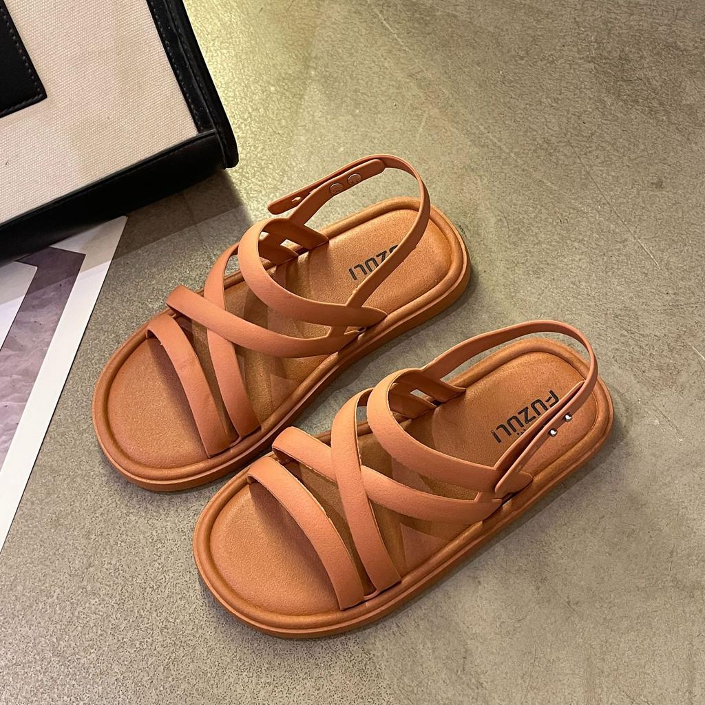 Summer New Flat-soled Sandals Women's Small Fragrant Style Fashion Casual Soft-soled Lightweight Cool Slippers Vacation Seaside Beach Shoes