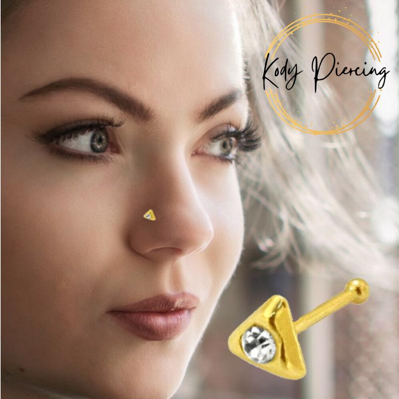 

KODY PIERCING Пирсинг из 9-каратного золота, украшенный драгоценными камнями треугольный шариковый наконечник для носа - качественный пирсинг