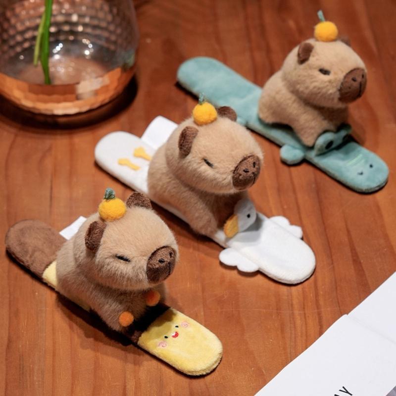 Capybara with Tangerine Plush Bracelet Fun Accessory for Children Kids Bracelet Cartoon Wristband Photo Props