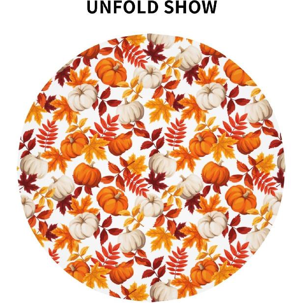 Fall Round Tablecloth 60 Inch Thanksgiving Harvest Autumn Pumpkin Fallen Leaves Maple Leaf Print Decorative Table Cloth Holiday Decorations Seasonal