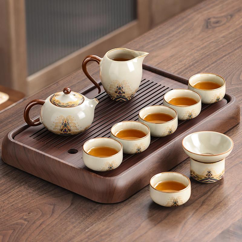 Ru Kiln Kung Fu Tea Set 2025 New Light Luxury Chinese Office Parlor Covered Bowl Brewing Teapot Teacup Set