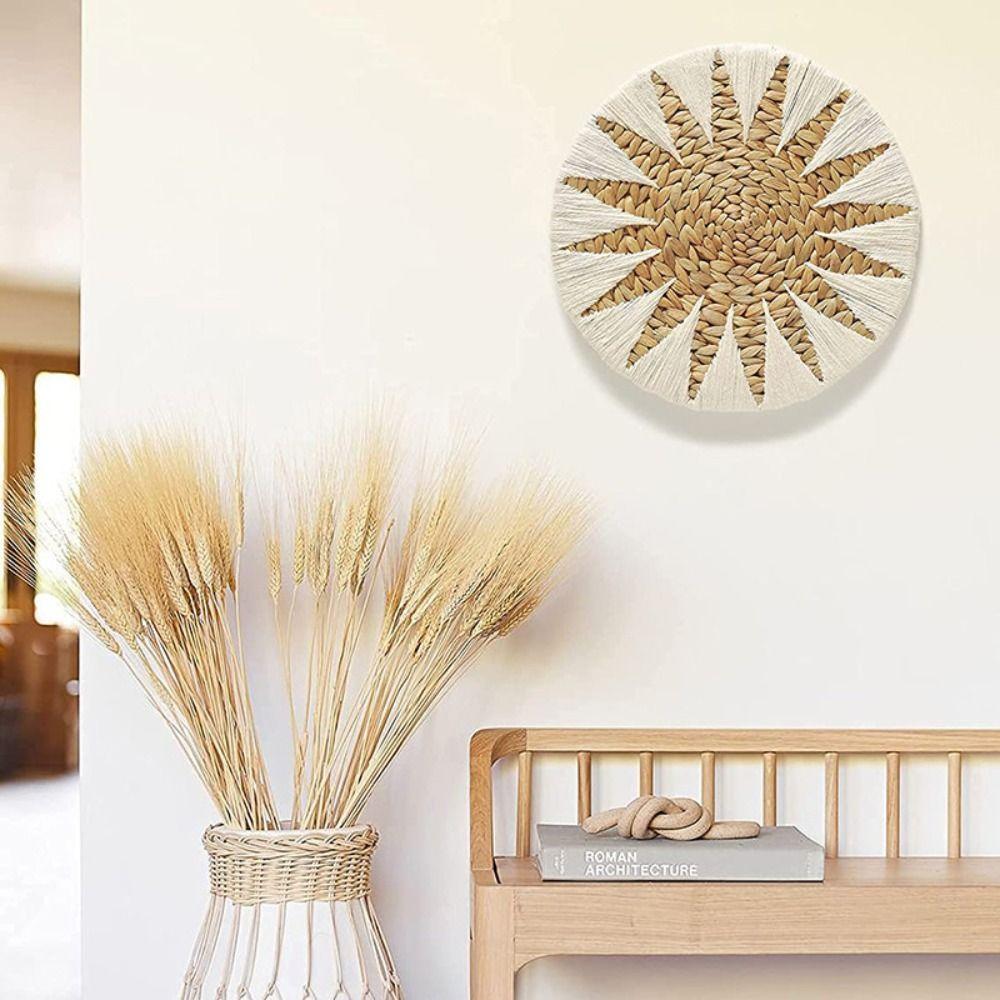 Handmade Straw Wall Ornament Boho Style Hanging Wall Plate  for Wall Door