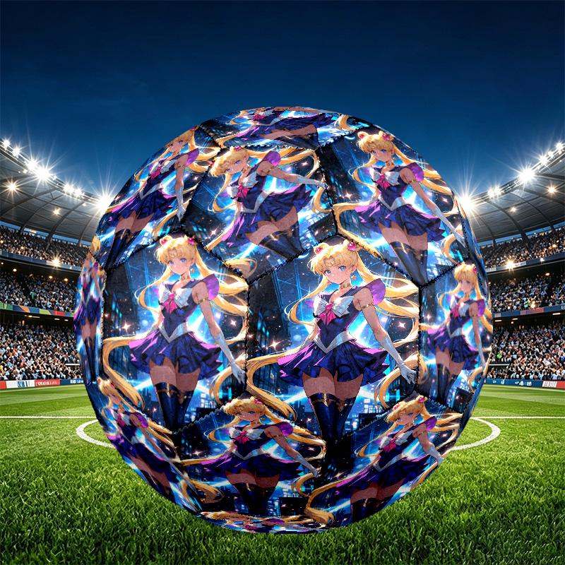 Sailor Moon Print Size 5 Soccer Ball, PU Wear Resistant Football for Match Training and Daily Practice, Birthday Gift for Soccer Fans