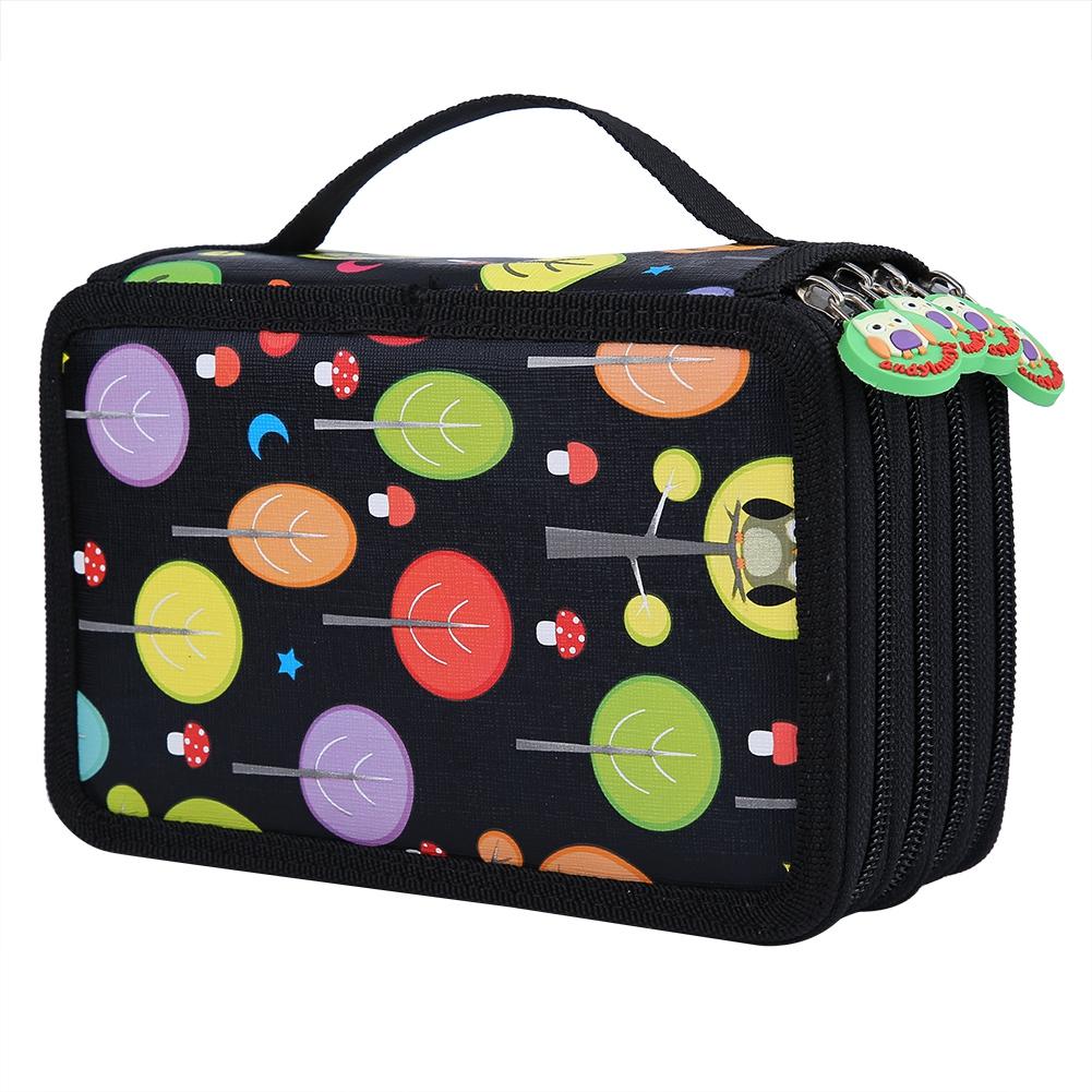 

72 Slots Colorful Student Fabric Pen Bag Pencil Pouch Box Sketch Drawing Brush Holder Black