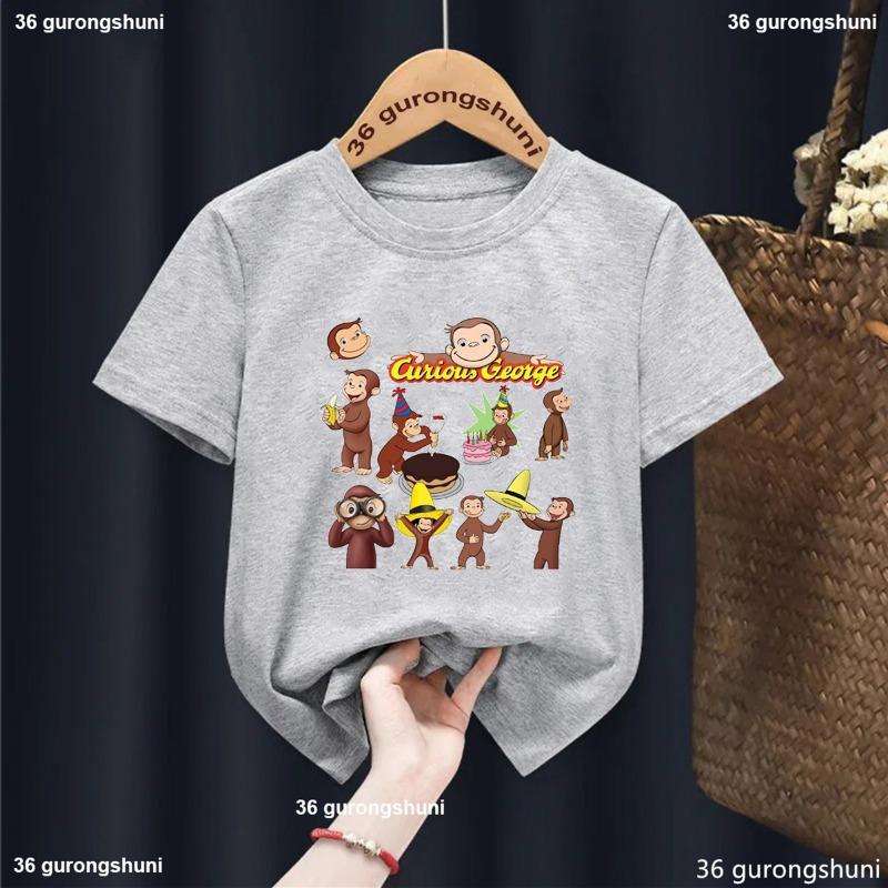 New Boys T-shirt Funny George Monkey Cartoon Print T-shirt Kids Summer girls tshirt Fashion Boys/Girls Universal Clothing