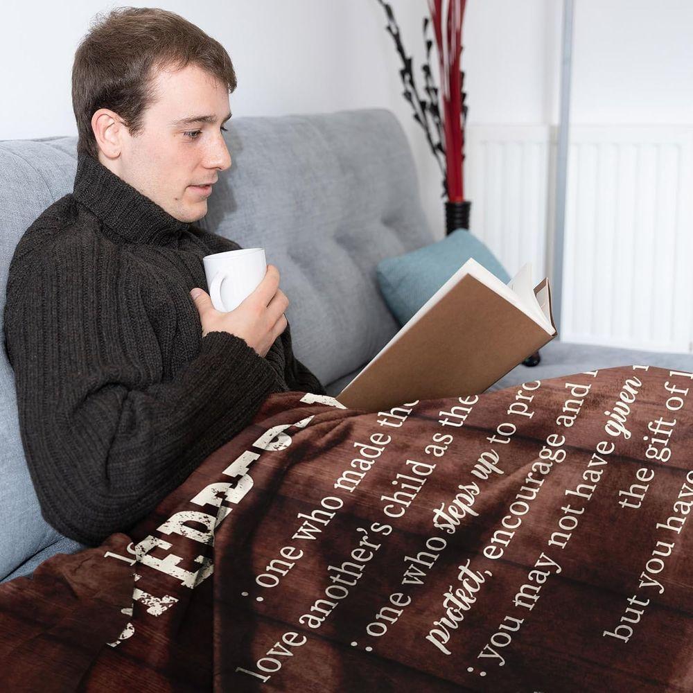Bonus Dad Throw Blanket, Step Dad Gifts from Daughter Son, Best Step-Father Ever, Birthday Present