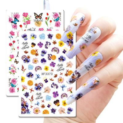 1pcs Butterfly Flowers Nail Stickers 3D Spring Floral Leaves Adhesive Transfer Decals Slider DIY Nails Art Decoration