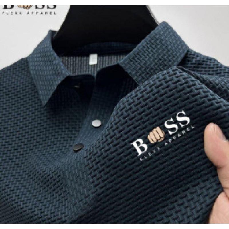 Mens Business Casual Polo Shirt Short Sleeve Solid Color Slim Fit Daily Wear