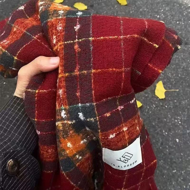 Women's Red Plaid Winter Scarf - Christmas & New Year Style, Thick & Warm, High-End Feel, Versatile Neck Warmer for Students