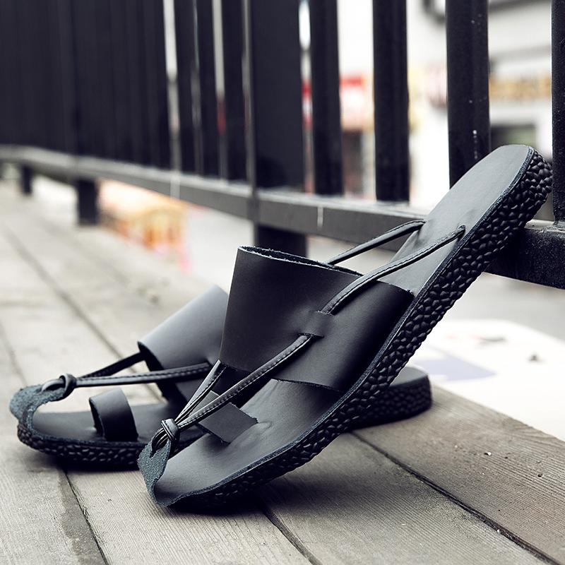 Sandalias de Verano para Hombre de Moda Sandalias Romanas de Moda Zapatos Planos Transpirables para Playa Suela Suave Zapatos de PU Negro Caqui Talla 38-44 Sandalias para Hombre