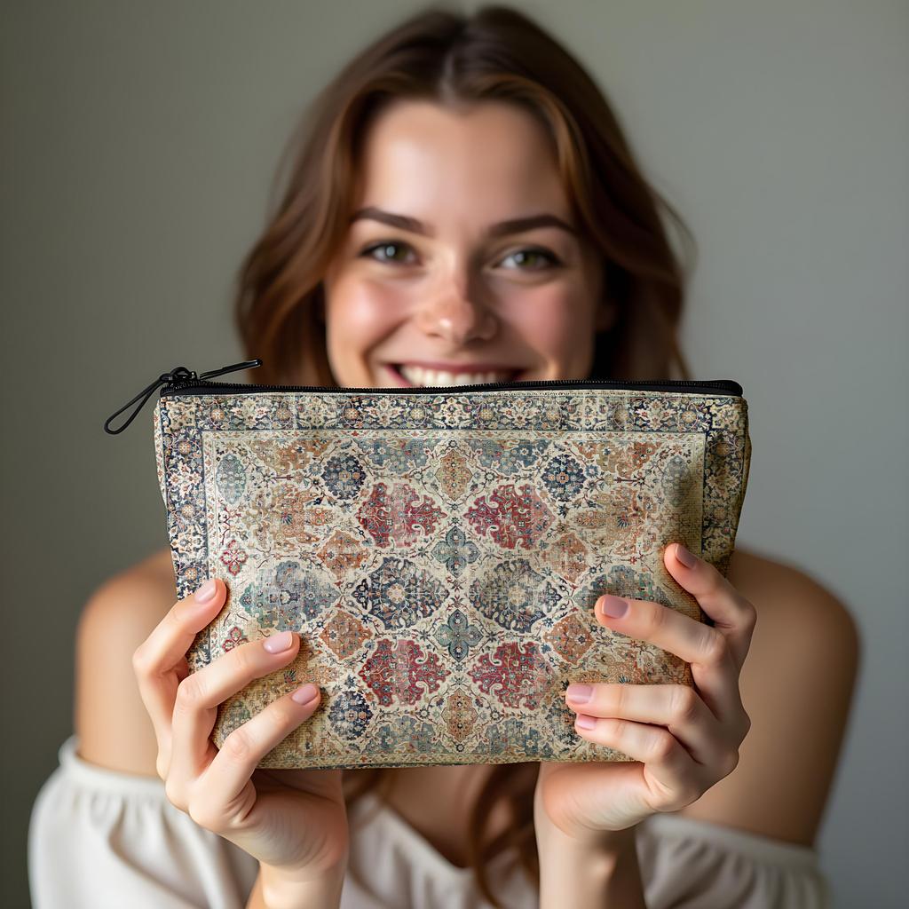 New Creative Pattern Zipper Storage Bag Printed Fine Hemp Cloth Bag Women's Multi Functional Makeup Bag