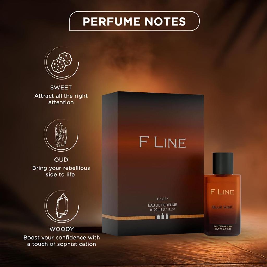 F LINE Blue Vibe Unisex Eau De Parfum  | Luxury Long-Lasting Perfume with Aldehydes | Mint | Bergamot | Orange | Lemon & Neroli |