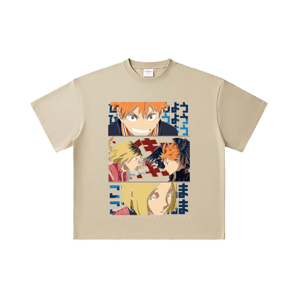 260 GSM Doppelgarn 32er Zähl Garn 100% Baumwolle Haikyu V9 Mülltonnen-Schlacht Aufdruck Unisex Schweres Baumwoll T-Shirt… Mehr