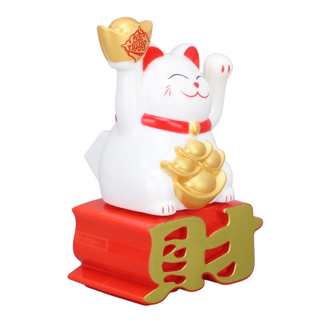 Lucky Cat Ornament Waving Arm Attract Wealth Lucky Fortune Cat for Desktop Car Office Shop White