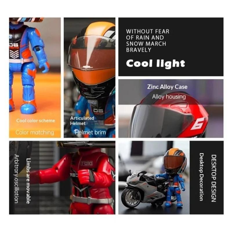 Simulation Motorcycle Rider Alloy Deformed Action Figure, Helmet Character Model, Desk Ornament Collectible Toy, Kids Boys Birthday Gift