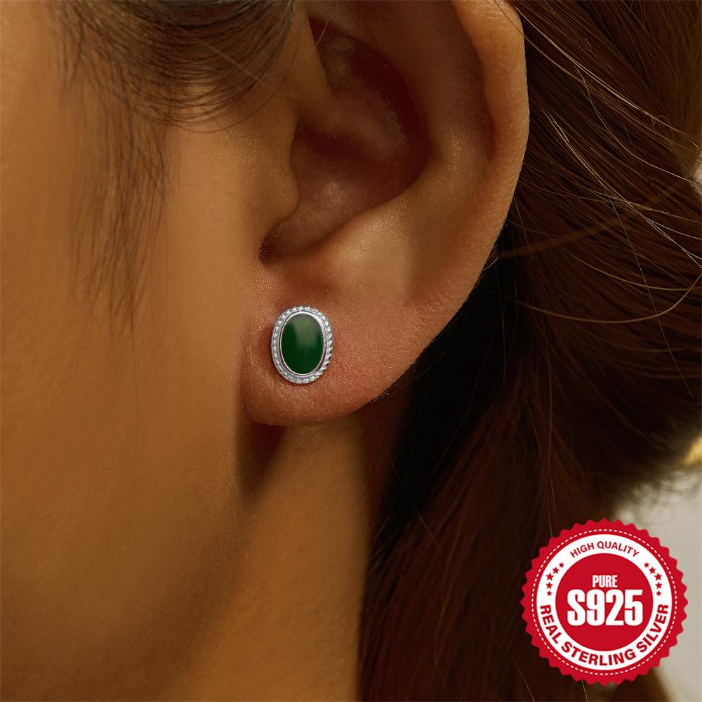 S925 Sterling Silver Teardrop Triangle Garnet Opal Piercing Stud Earrings