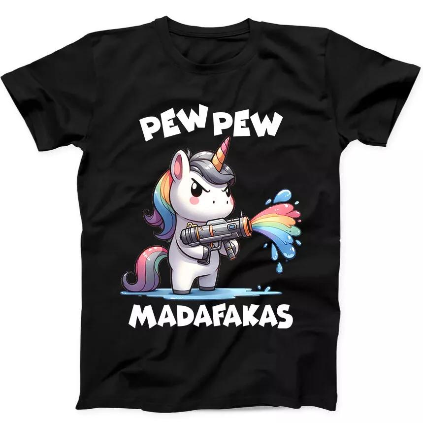 Unicorn Pew Pew Madafakas Funny Gift Black Tee T Shirt 198