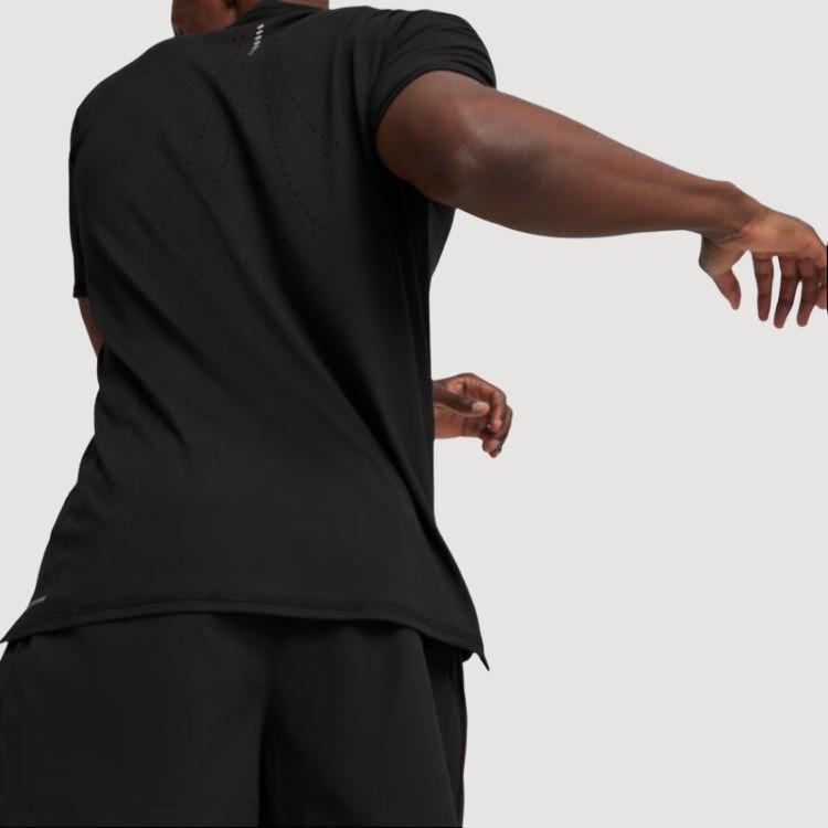 Puma Cloudspun Logo Print Solid Color Crew Neck Pullover Moisture Wicking Quick Dry Short Sleeve T-Shirt Men T-Shirts Black 525381-01