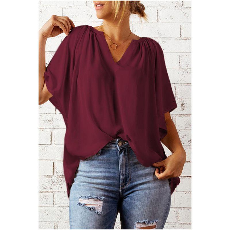 

Summer Women s Casual Blouse T-shirt Tops Chiffon Summer Women s T-shirt Red S