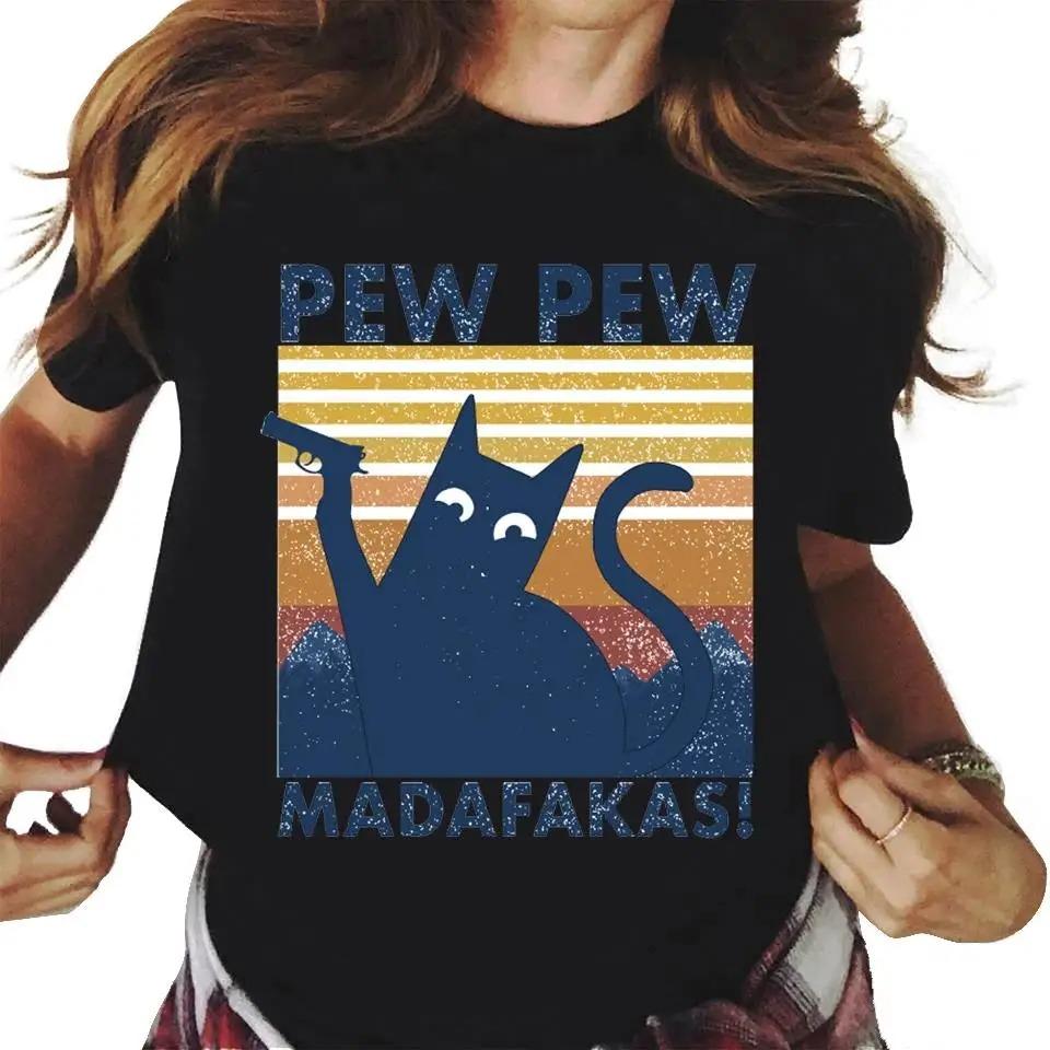 Pew Madafakas Graphic Print Cute Black Cats T Shirt Men Women Fashion Casual Crew Neck Short Sleeve Plus Size Unisex T Shirt