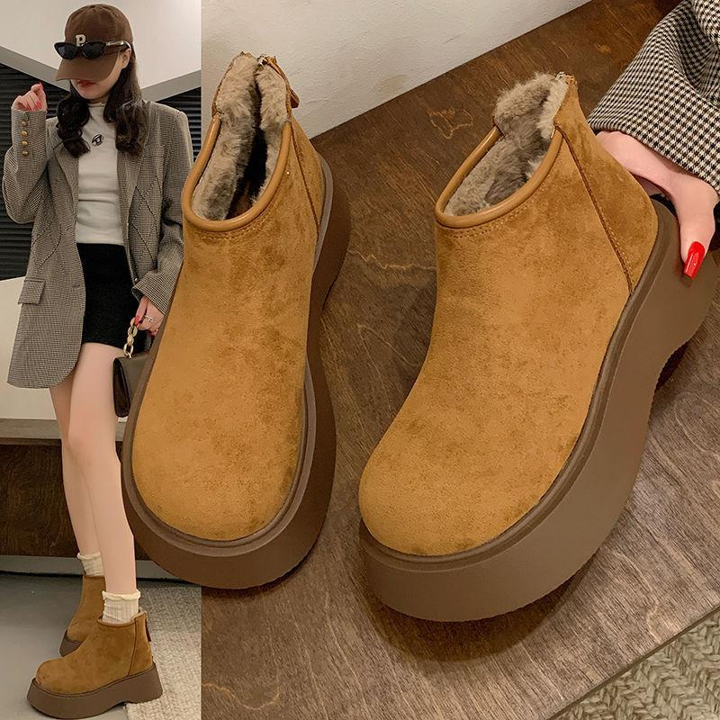 Thick-soled heightening Birkenstocks women's Martin boots 2025 new autumn and winter velvet warm snow boots short boots cotton shoes
