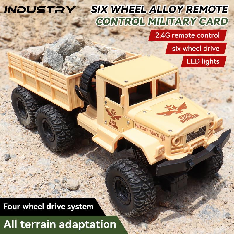 ZWN 1:16 2.4G Aluminum Alloy Six Wheel Military RC Truck with Lights Outdoor Remote Control Cars Toys Gift for Children.