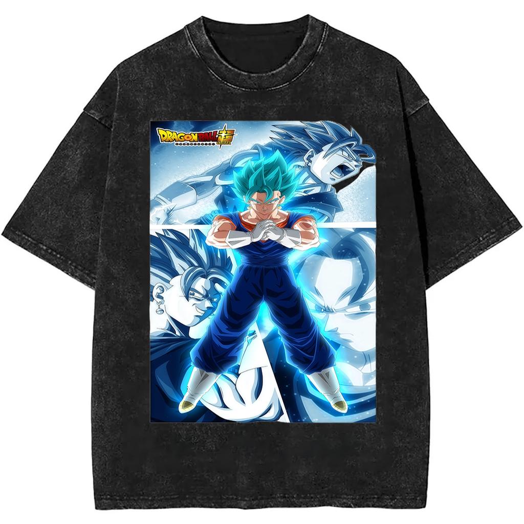 2026 Summer Dragon Ball Nostalgic T-Shirt 100% Cotton Heavyweight Washed Retro Oversized Men's Anime Print Streetwear Unisex