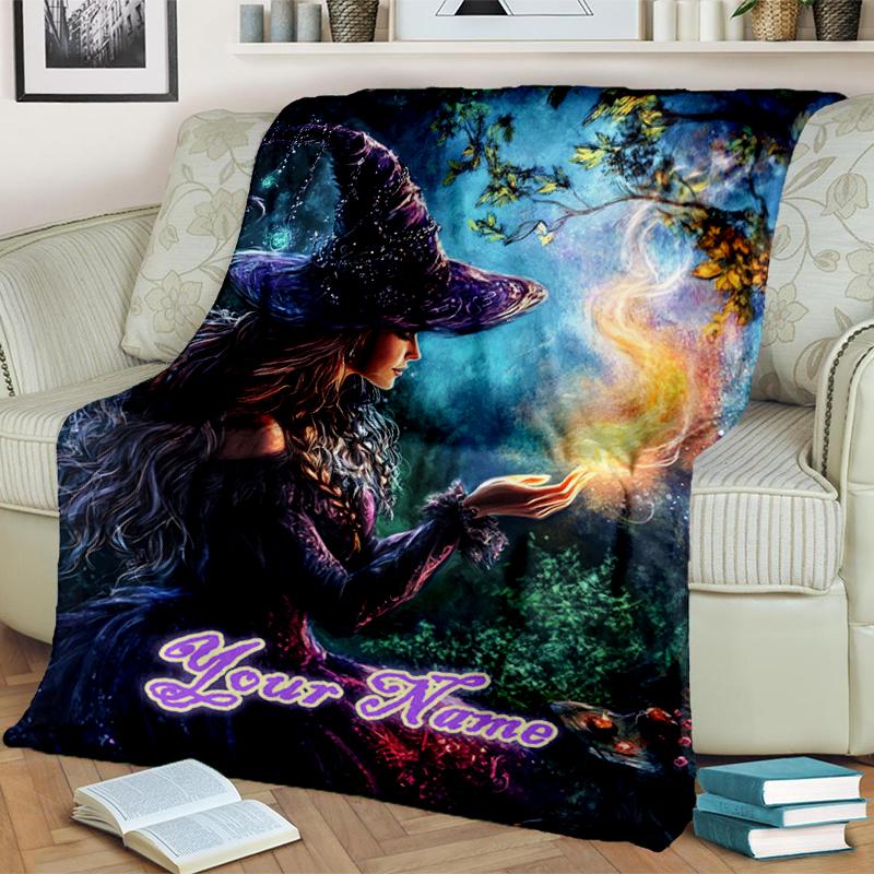 1PC Custom Name Witchcraft Forest flannel blanket versatile,all-season throw suitable for the living room,bedroom,camping,travel,and gift