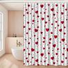 1pc Red Heart-patterned Shower Curtain, Polyester Fabric, Machine Washable, with Hooks, Suitable for Bathroom Décor.