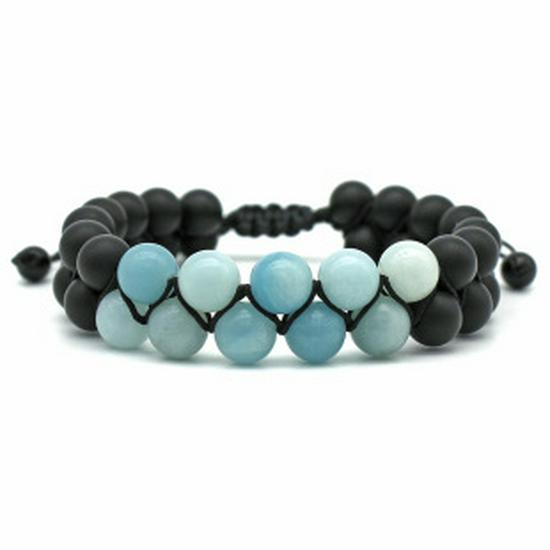 European-American White Turquoise & Lava Stone Double Layer Adjustable Bracelet