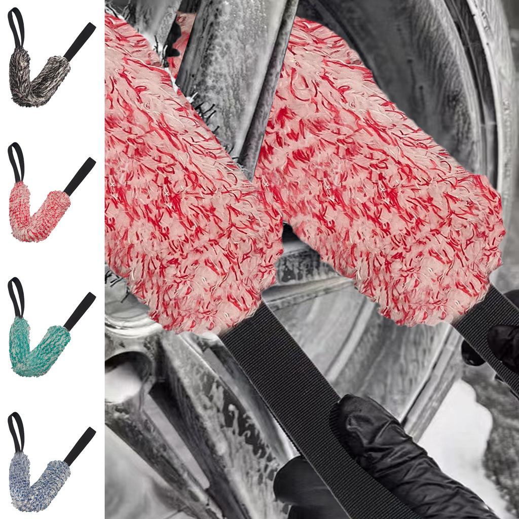 Car Wheel Wash Towel Brush Two-sided Long Belt Cleaning Towel Microfiber Coral Plush Wheel Pull Belt Brush Hub Detail Towel