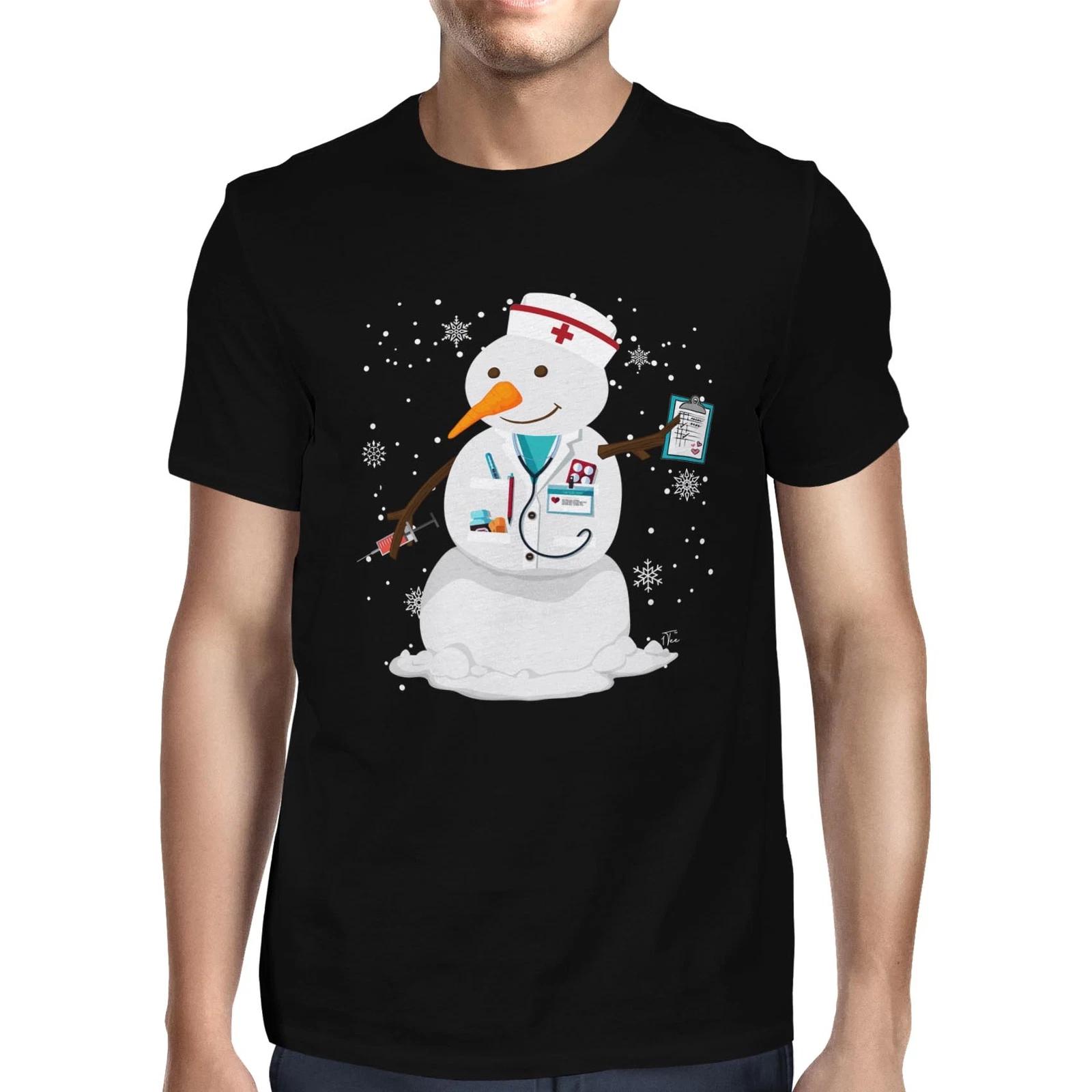 1Tee Mens Christmas Snowman Nurse T-Shirt M