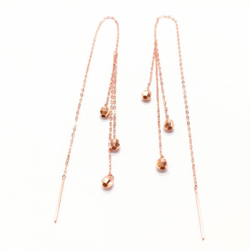 Exquisite Russian Purple Gold Earrings Plated With Rose Gold Three-Row Wire Round Bead Tassel Temperament Light Luxury Style Personalized Earrings (rose gold plated pair)