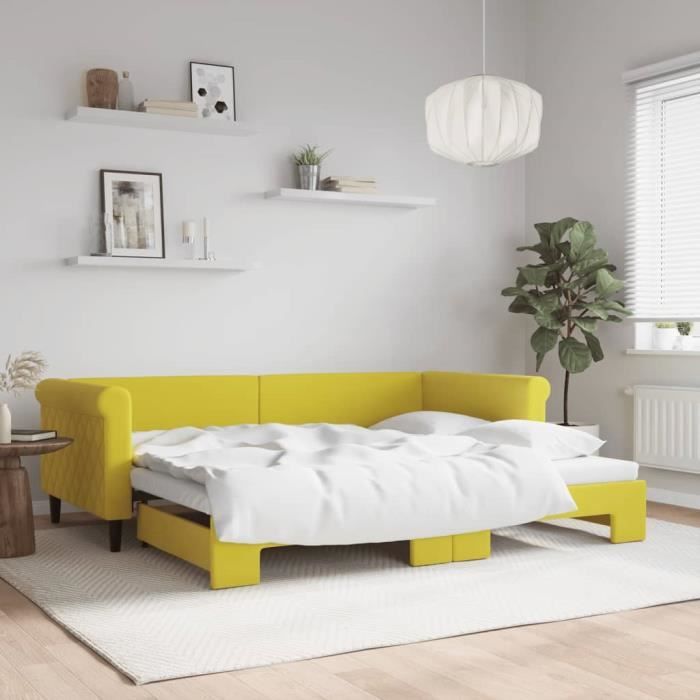 VidaXL Daybed with Trundle Bed Yellow 90x200 Cm Velvet 3197776