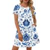 Dresses For Women Short Sleeve Print Round Neck Casual Dresses Waist Dress With Pockets